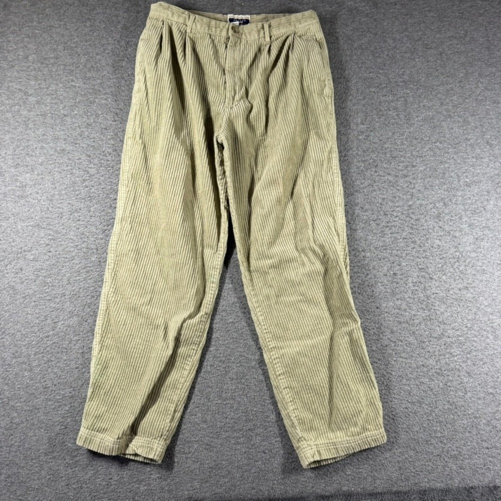 Baxter Brand Mens Pleated Corduroy Pants Khaki Tan Wide Wale Baggy 36x32